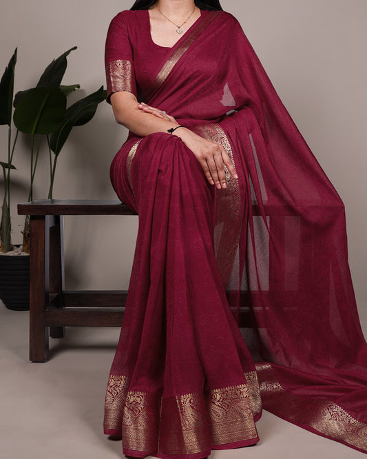 Maroon Color Zari Weaving Mass Mello Saree