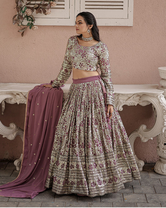 Wedding Wear Onion Color Soft Georgette Embroidery Lehenga Choli