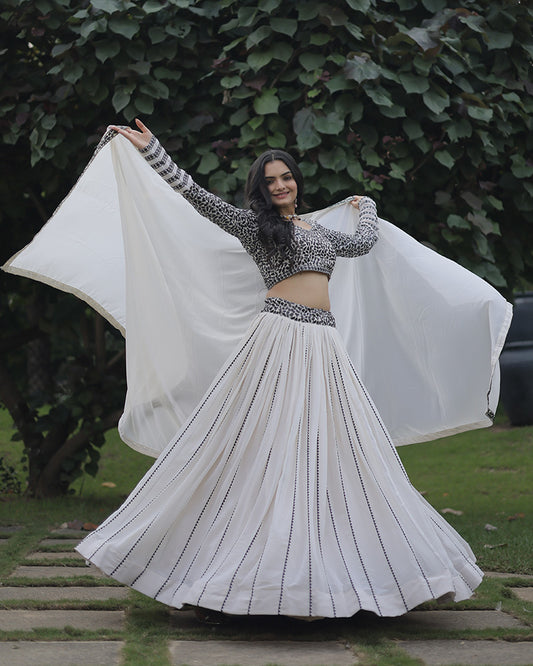 white Color  Georgette Sequence Embroidery Lehenga Choli