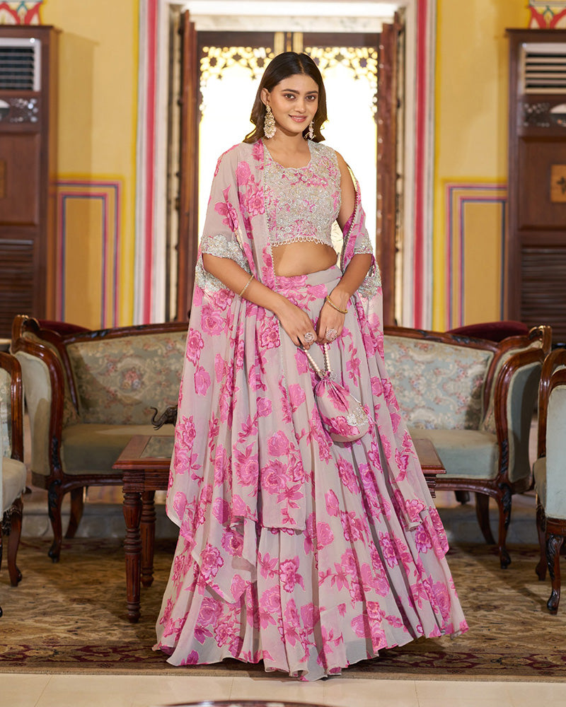 Pink Color Georgette Embroidered Lehenga Choli