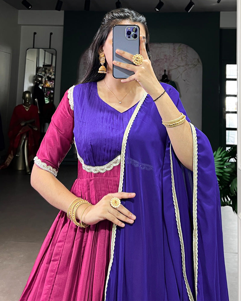 Pink Color Aura Silk Zari Weaving Gown