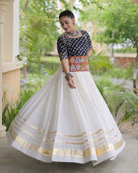 Four Color Kora Cotton With Gota Patti Work Navratri Lehenga Set