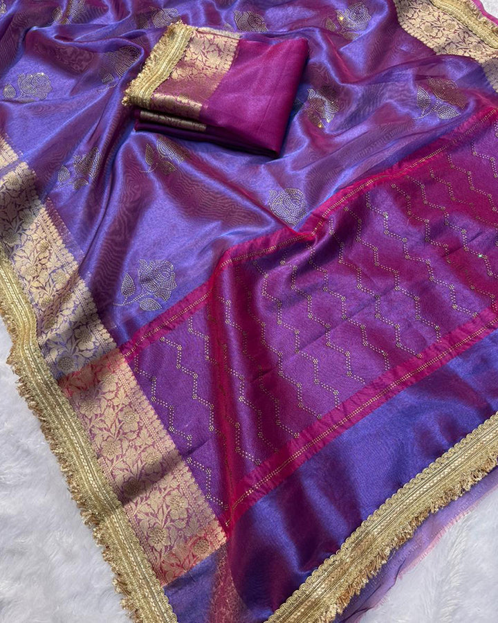 Premium Purple Color Organza Tissue Silk Saree.
