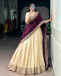 Off-White Color Poly Kotha Tasar Silk Half Saree