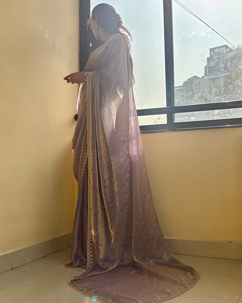Lavender Color Space Silk Sequence Embroidered Saree