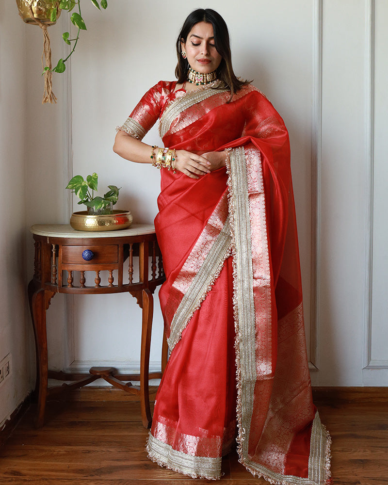Snehal Mishra In Maroon Color Banarasi Tissue Silk Saree