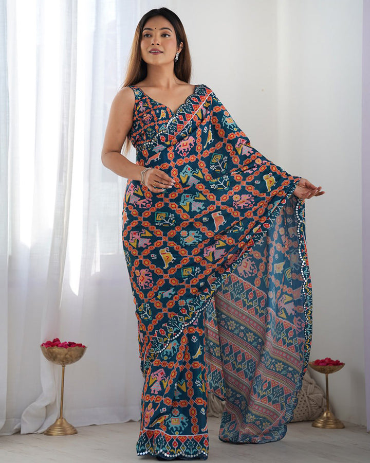Rama Color Chinnon Silk Saree