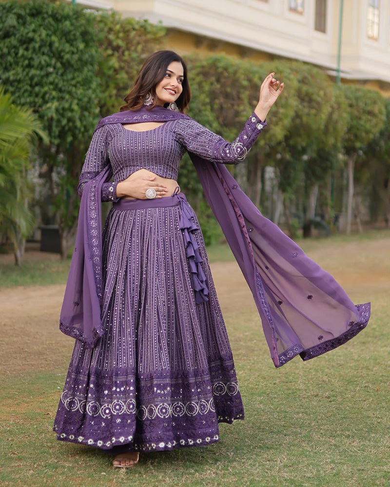 Purple Color Georgette Sequence Embroidery Lehenga Choli