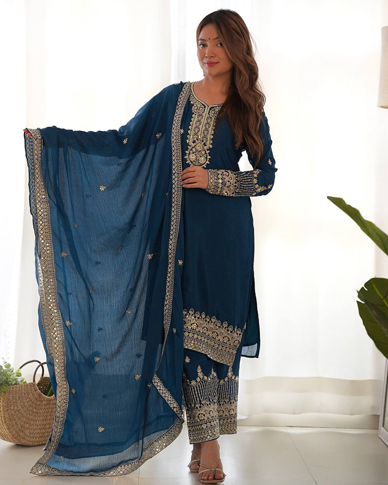 Morpich Color Pure Chinon Silk Three Piece Kurti Suit