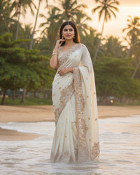 Maroon Color Space Silk Beads Embroidered Saree