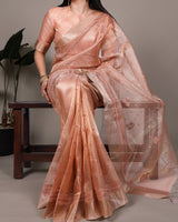 Orange Color Poly Shimmer Embroidered Saree