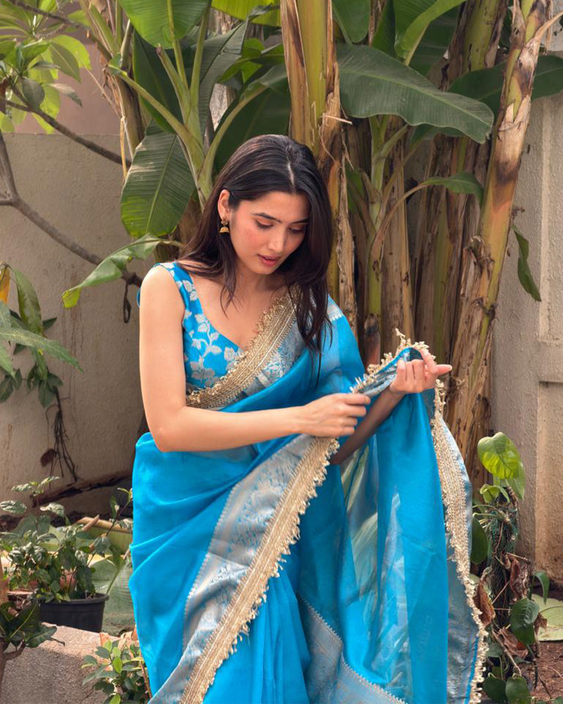 Isha Chand Blue Color Banarasi Tissue Silk Saree