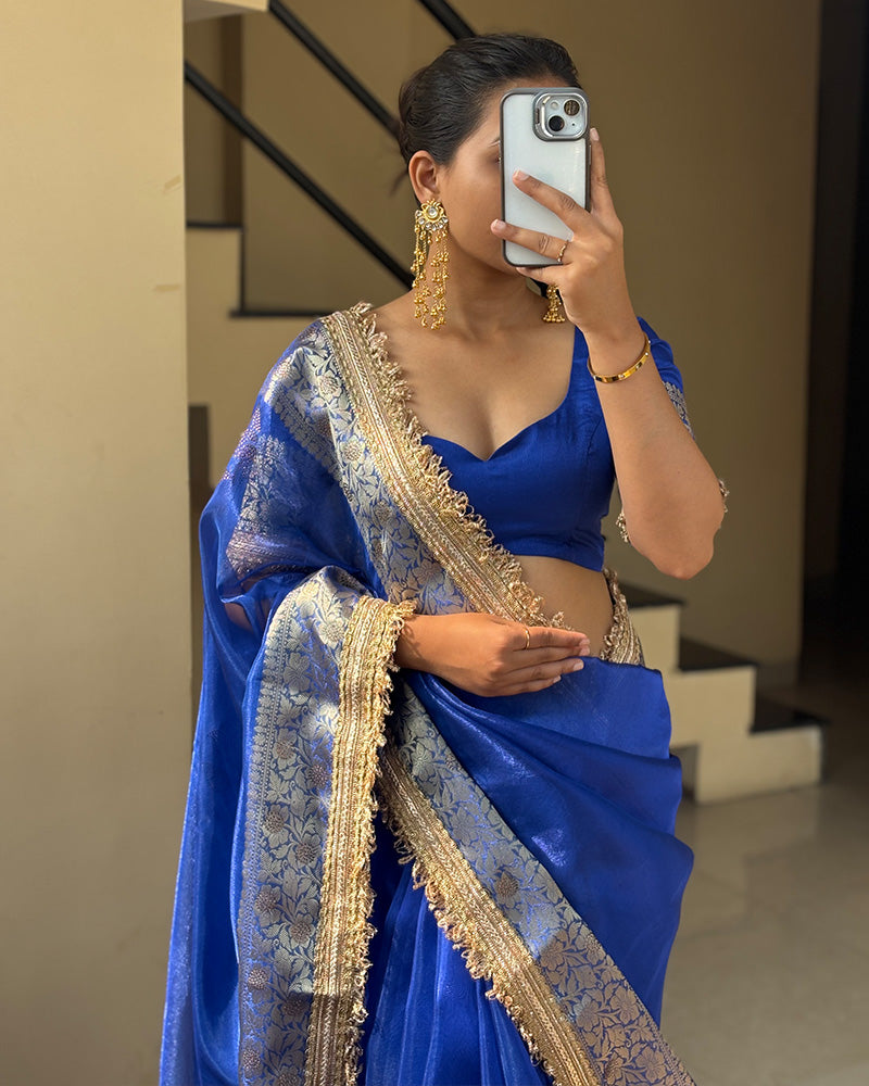 Blue Color Banarasi Tissue Silk Stone Work Saree