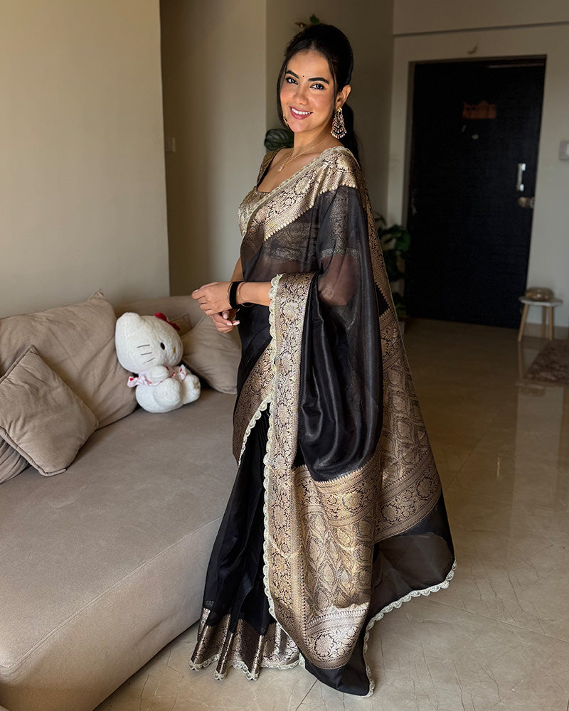 Black Color Banarasi Tissue Saree