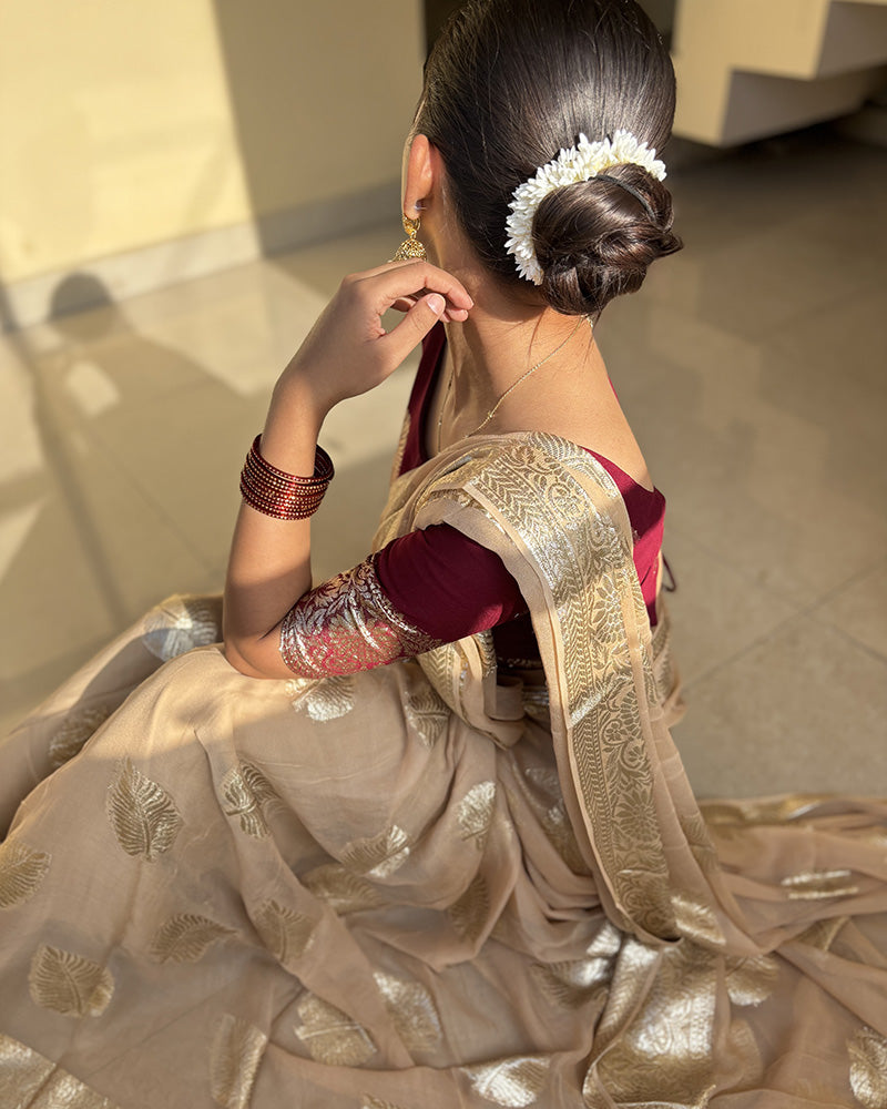 Cream Color Pure Viscose Georgette Saree