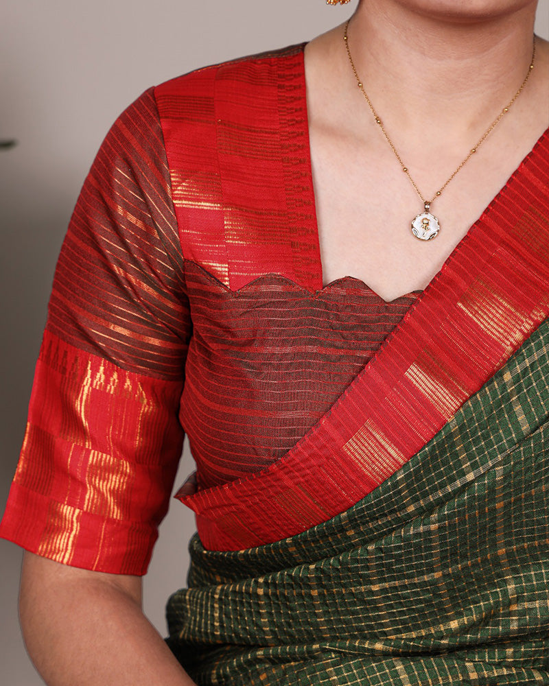 Green Color Poly Cotton Zari Weaving Saree