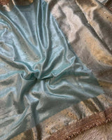 Sky Blue Color Glass Banarasi Tissue Silk Saree