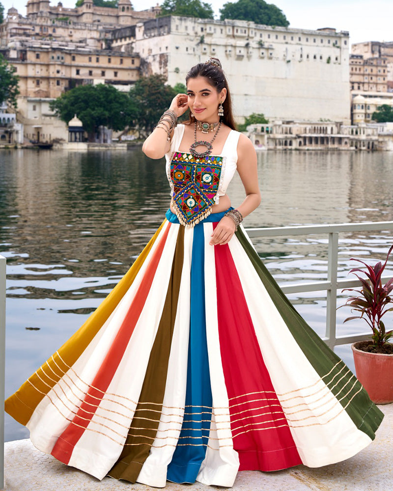 Vibrant Multi-Color Pure Rayon Gamthi Navratri Lehenga Choli