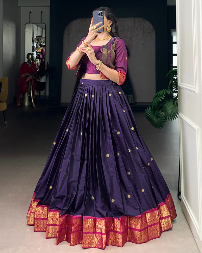 Navy Blue Color Poly Cotton Zari Weaving Lehenga Choli
