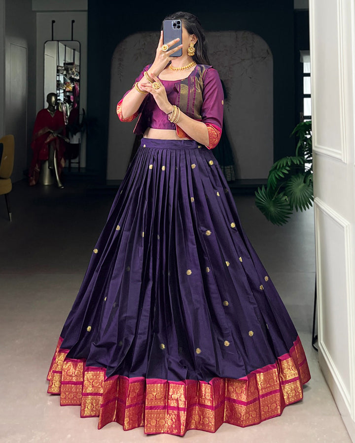 Navy Blue Color Poly Cotton Zari Weaving Lehenga Choli