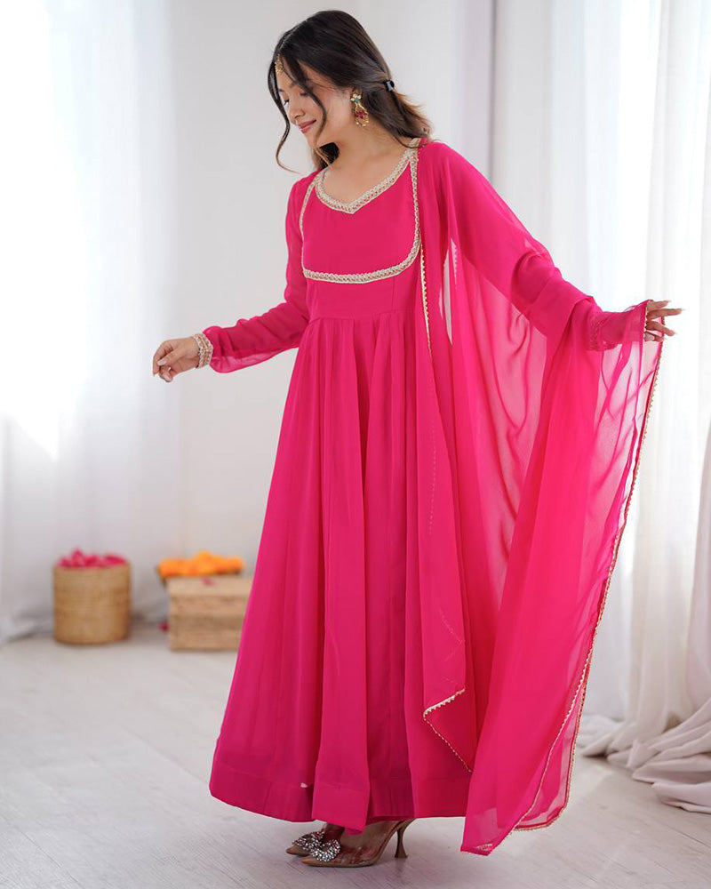 Pink Color Georgette Three Piece Anarkali Suit