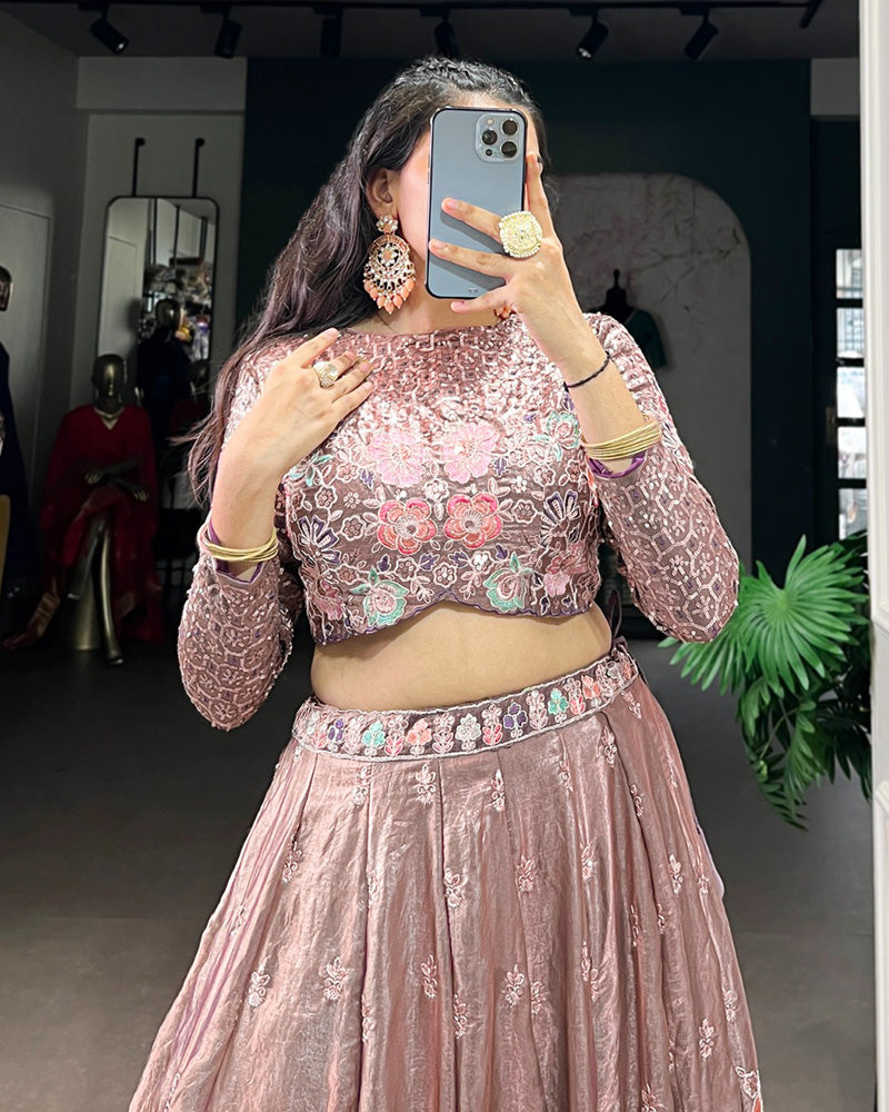 Onion Color Fendi Embroidered Lehenga Choli