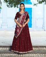 Premium Maroon Embroidered Vichitra Silk Lehenga Choli