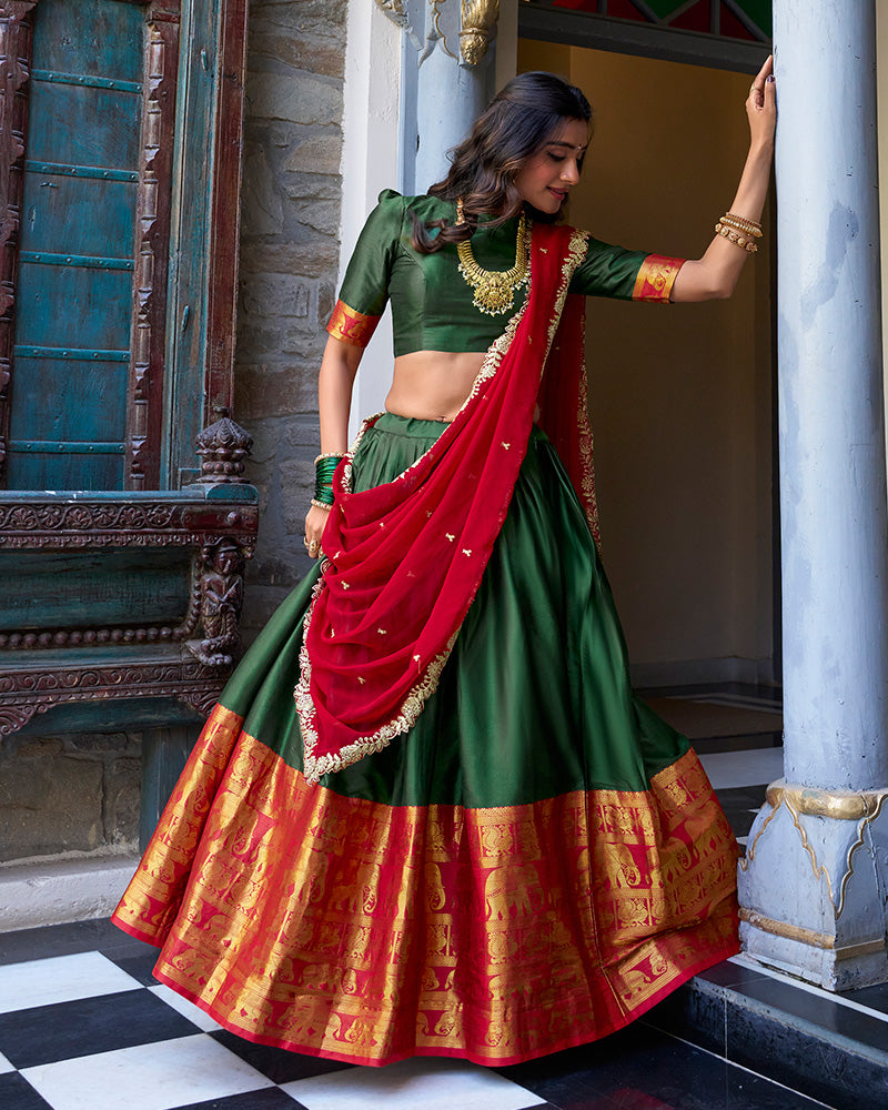Green Color Narayan Pattu Silk Designer Half Saree