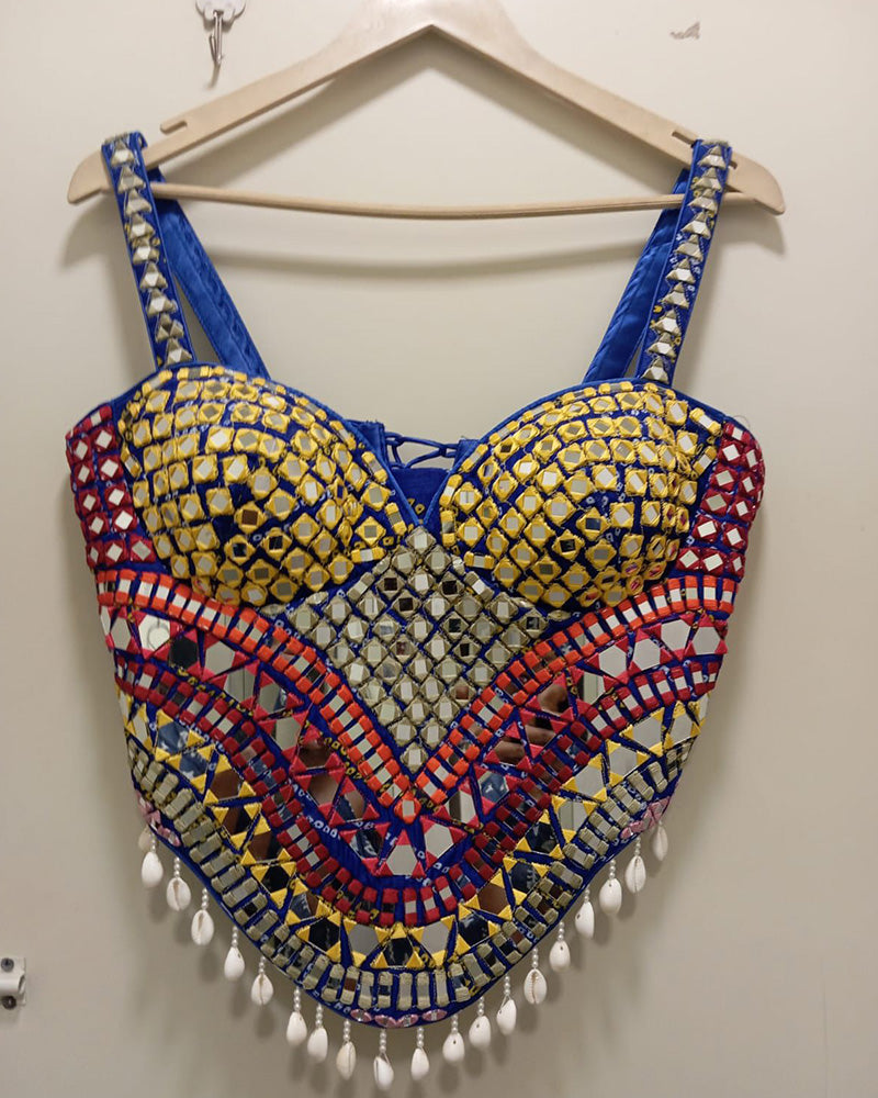Blue Color Fancy Multi Mirror Work Blouse