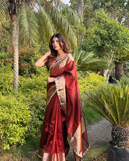 Maroon Color Banarasi Tissue Saree