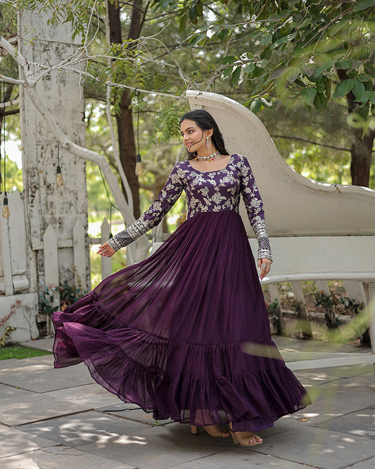 Wine Color Jacquard Designer Anarkali Gown