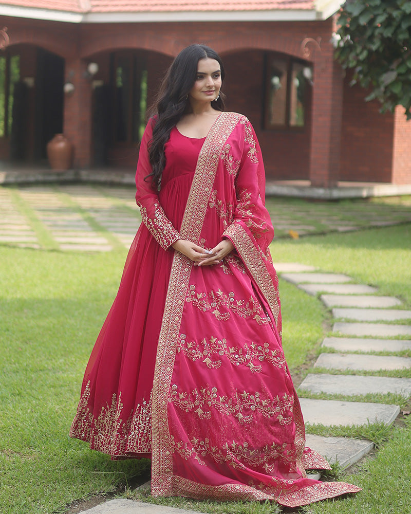 Pink Color Designer Fully Stitched Anarkali Gown