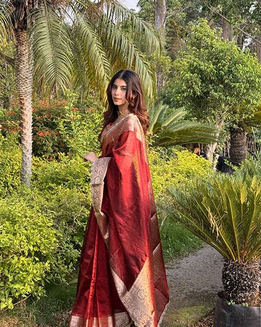 Maroon Color Banarasi Tissue Saree