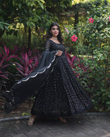 Black Color Designer Anarkali Gown With Dupatta