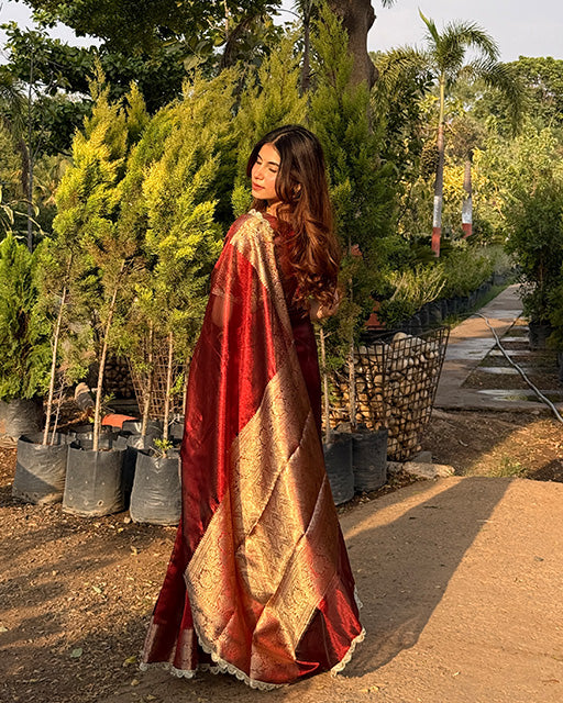 Maroon Color Banarasi Tissue Saree
