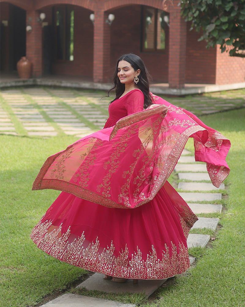 Pink Color Designer Fully Stitched Anarkali Gown
