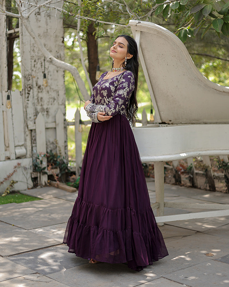 Wine Color Jacquard Designer Anarkali Gown