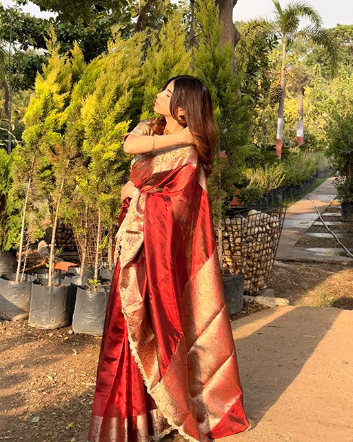 Maroon Color Banarasi Tissue Saree
