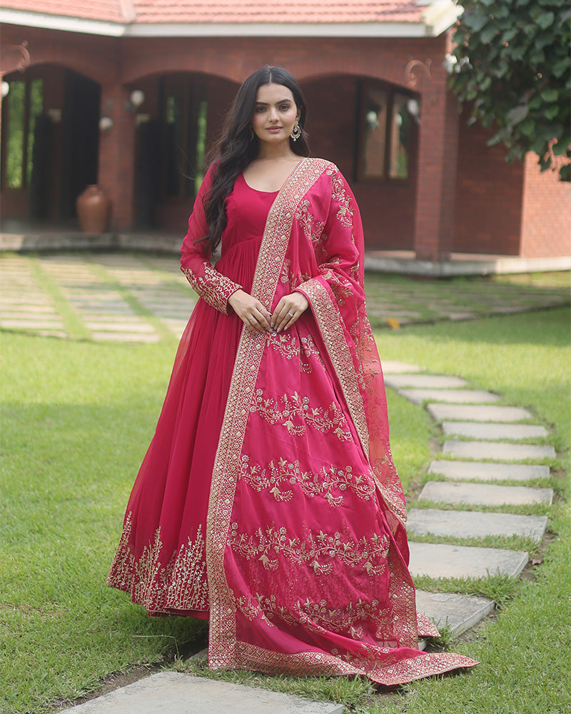 Pink Color Designer Fully Stitched Anarkali Gown