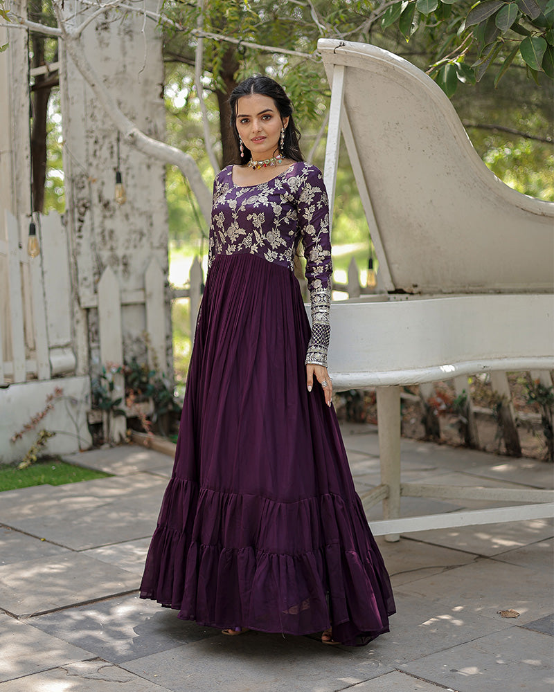 Wine Color Jacquard Designer Anarkali Gown