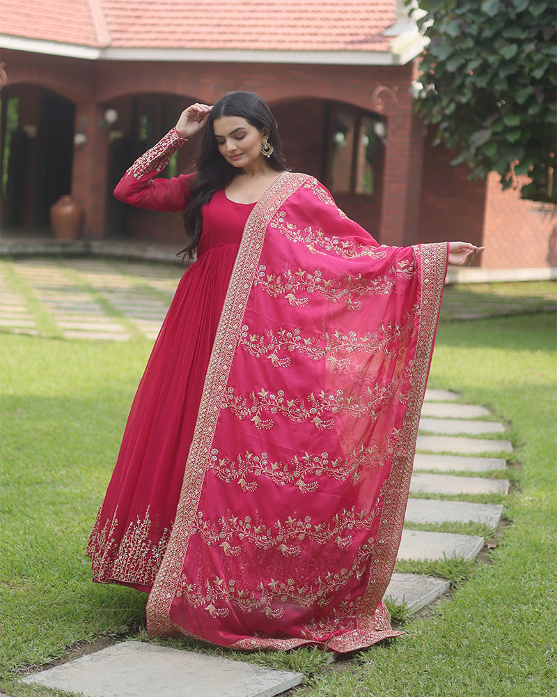 Pink Color Designer Fully Stitched Anarkali Gown