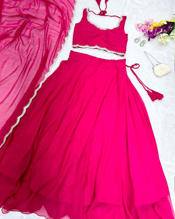 Rani Pink Color Full Flair Pure Georgette Full Stitched Lehenga Choli