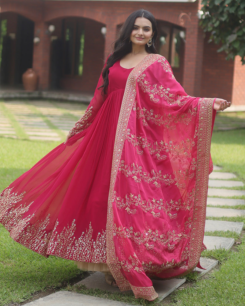 Pink Color Designer Fully Stitched Anarkali Gown
