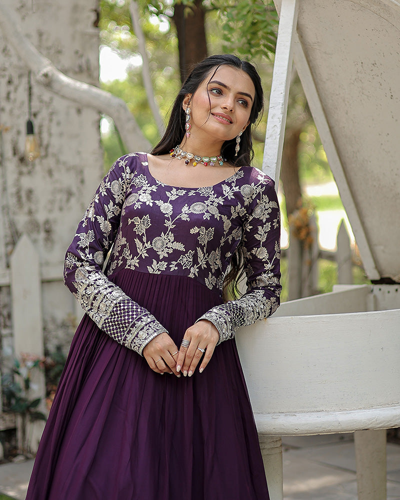 Wine Color Jacquard Designer Anarkali Gown