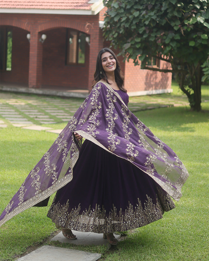 Wine Color Designer Fully Stitched Anarkali Gown