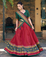 Red Color Tasar Silk Traditional Lehenga Choli