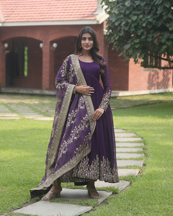 Wine Color Designer Fully Stitched Anarkali Gown