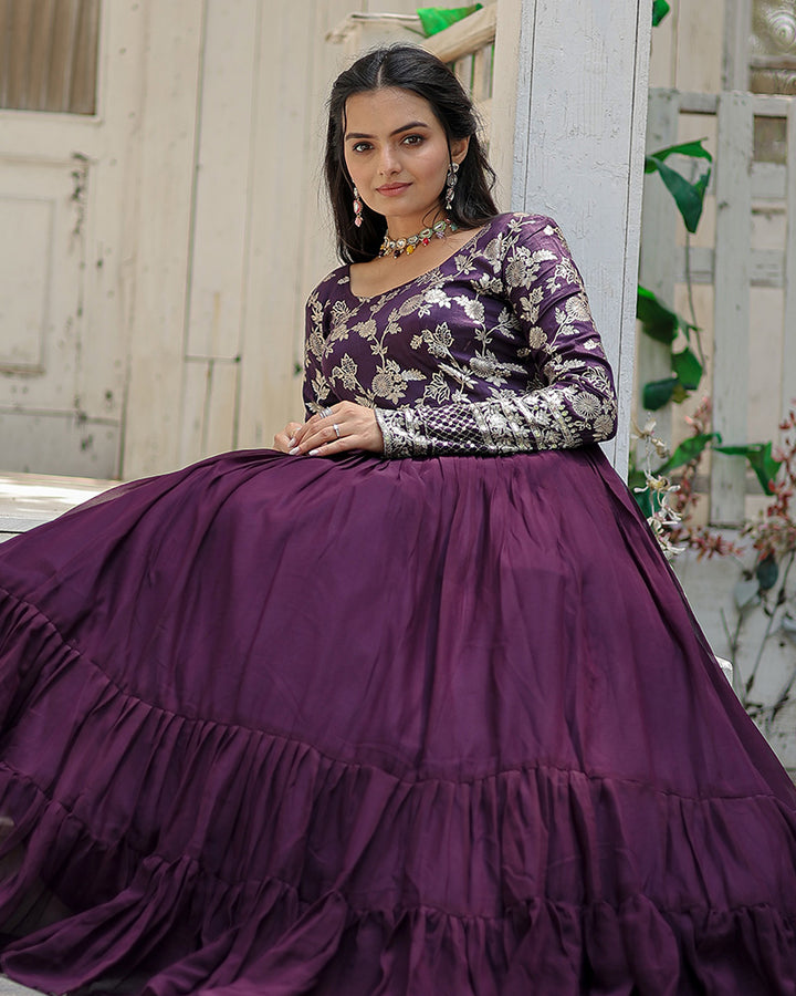 Wine Color Jacquard Designer Anarkali Gown