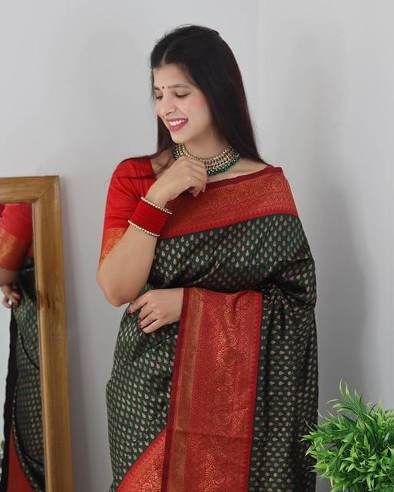 Red And Black Color Jacquard Print Banarasi Soft Silk Saree