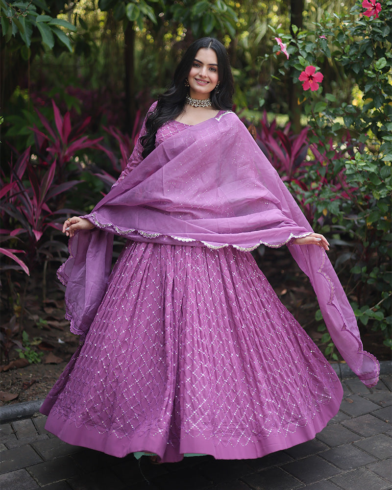 Lavender Color Designer Anarkali Gown With Dupatta